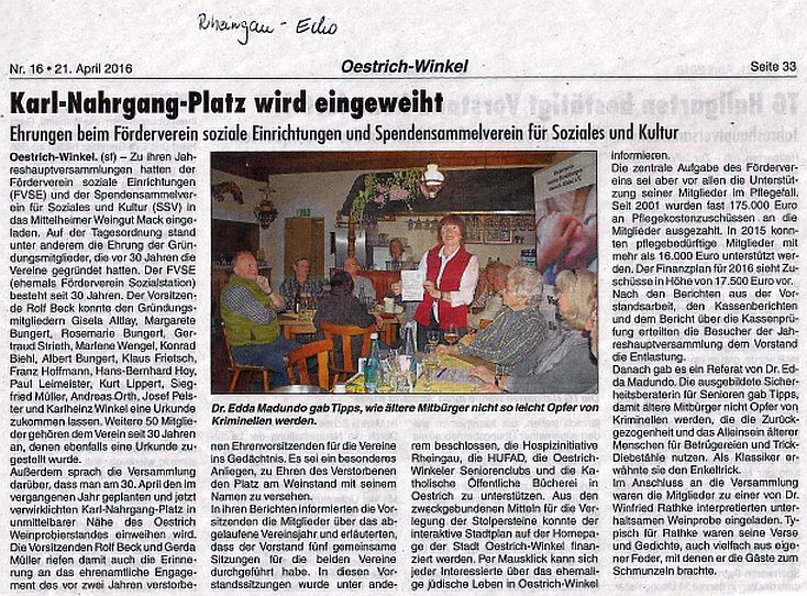 Bericht der Jahreshauptversammlung 2016 - RheingauEcho 21.04.2016