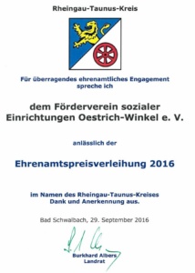 Ehrenamtspreis des Rheingau-Taunus-Kreises in der Kategorie „Soziales“